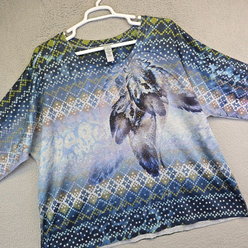 Catherines Top Womens Plus Size 2X‎ Fairy Feather Birds Studded Geometric Native